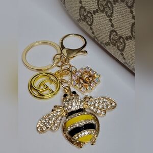 Gucci Zip Pulls Crystals, Gold and Yellow Large Bee Keychain
